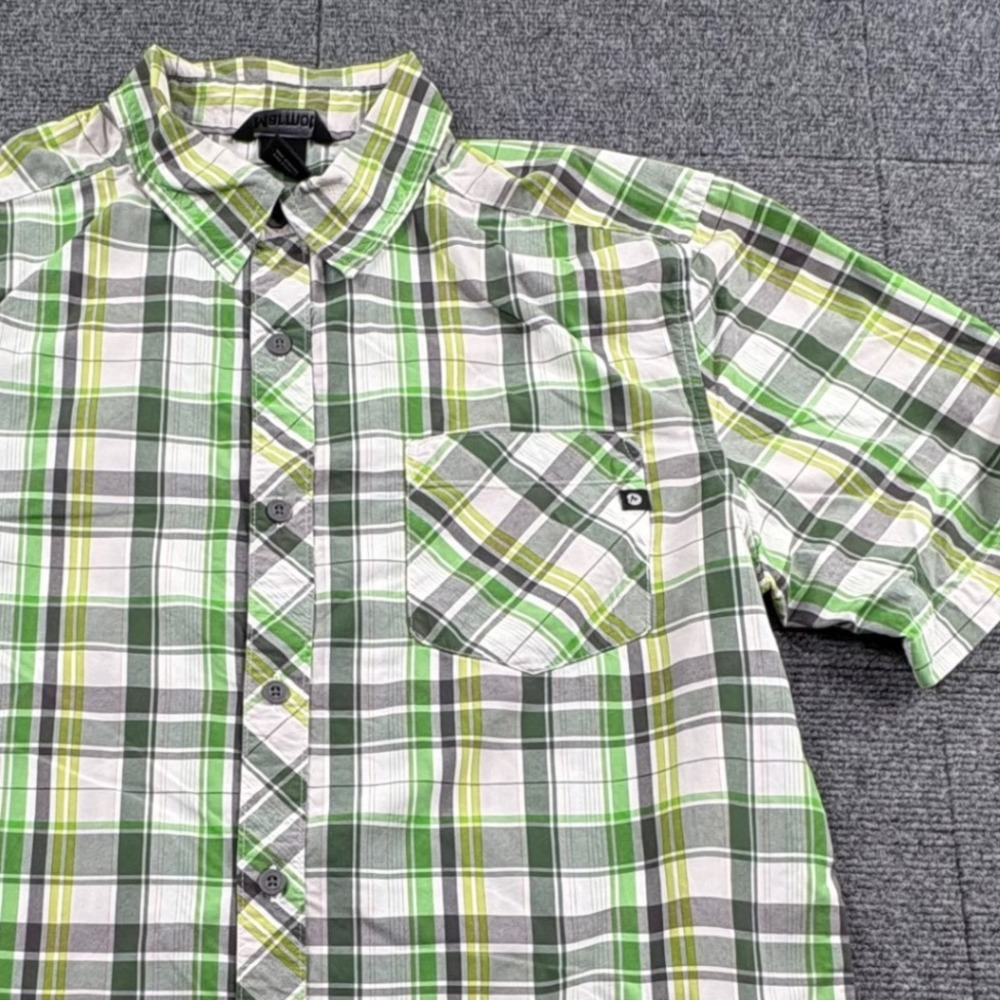 Marmot Mens Medium Green Plaid Short Sleeve Button Down Hiking Shirt Pocket